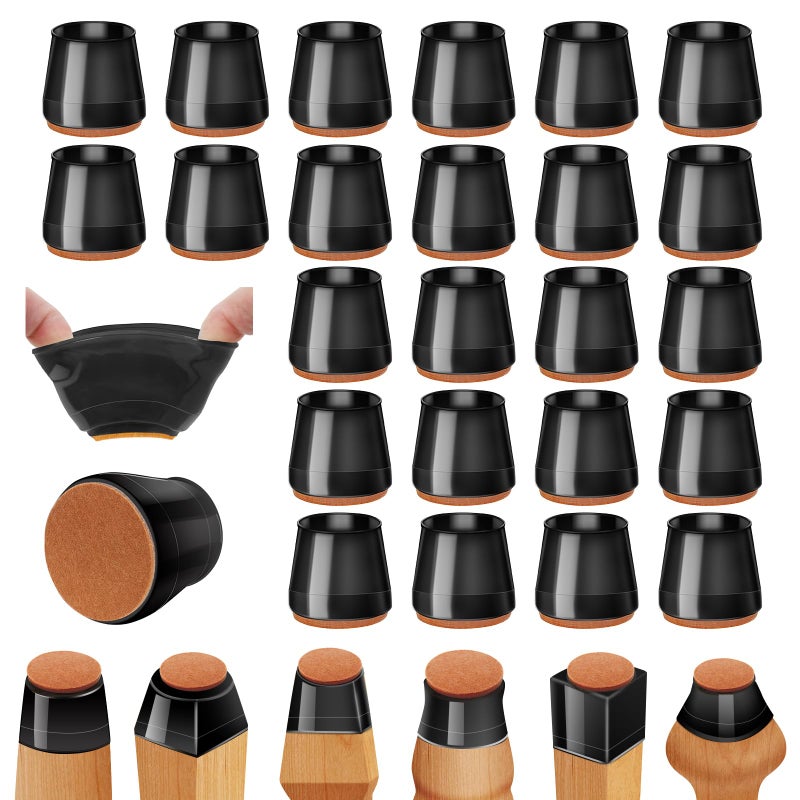 Joeyrras 24Pcs Black Silicone Chair Leg Floor Protectors,Floor Protectors for Chairs,Rubber Chair Leg Protectors for Hardwood Floors,Chair Leg Caps Chair Leg Covers for Wooden Floors(Black, XSmall) - Image 1